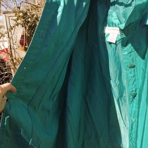 Vintage Maggie Lawrence Long Trench Coat Rain Jacket 20W Shiny Green *FLAWS - Picture 5 of 12